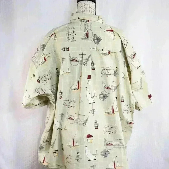 Puritan size 3XL 100% cotton nautical theme short sleeve button down shirt tan - Picture 10 of 16